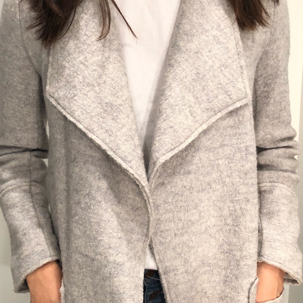 Zara Trafaluc Lapel Waterfall Wool Coat Light Gray